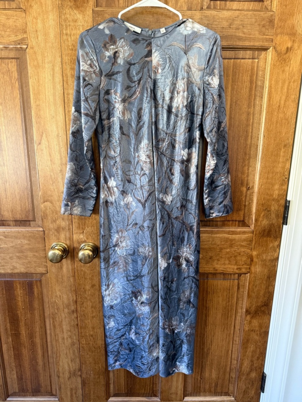 Vince Slate Blue Floral Jacquard Long Sleeve Midi Dress